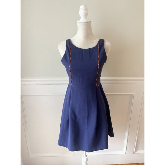 BCBGeneration Fit & Flare Navy Dress With Piping Accent & Cutouts 4 - Picture 2 of 6